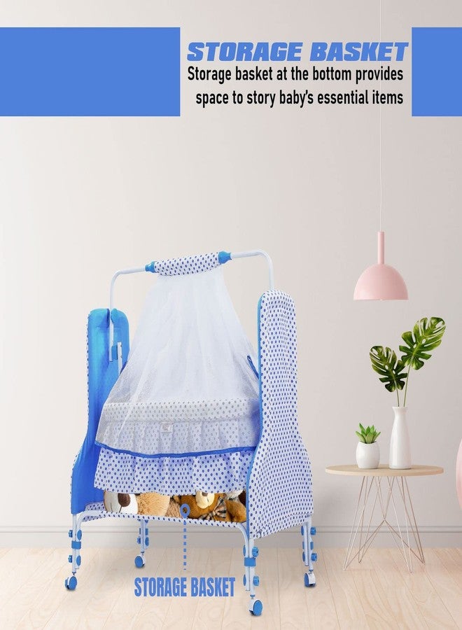 KIDBITKART سرير أطفال بلاستيكي مريح من كيدبيت كارت، مناسب للأطفال حديثي الولادة، مزود بشبكة حماية من البعوض، مناسب للأولاد والبنات من عمر 0 إلى 13 شهرًا (أزرق فاخر)، قابل للتعديل - Image 3